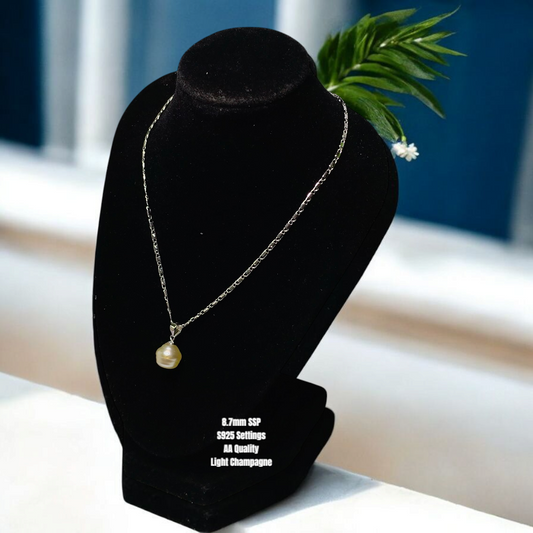 New Arrival! 8.7mm Authentic Light ChampagneColor South Sea Pearls Pendant in S925 Settings