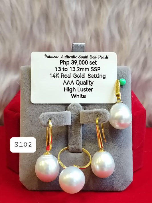 13mm to 13.2mm Authentic White South Sea Pearls Set in 14K Gold Settings