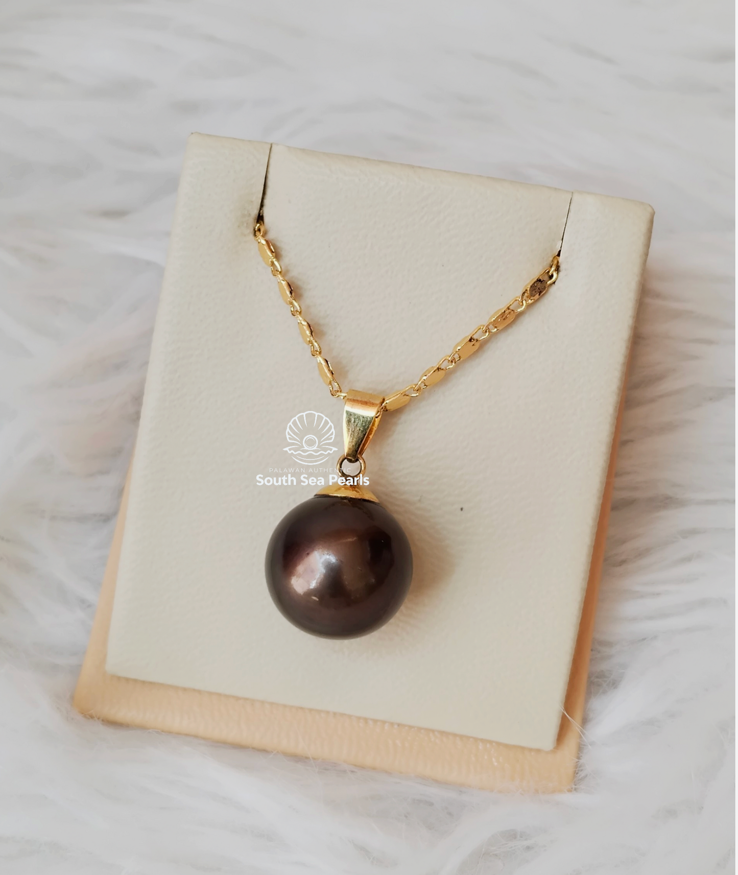 14.1mm Palawan Authentic Choco Brown Color South Sea Pearl Pendant in 14k Real Gold Settings