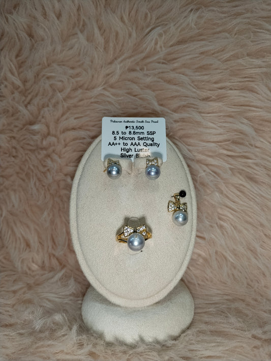 7 to 8mm Authentic Bluish Color South Sea Pearl Set in 5 Micron Settings