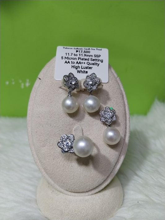 11.7mm to 11.9mm Authentic White South Sea Pearl Set in 5 Micron Plated Settings