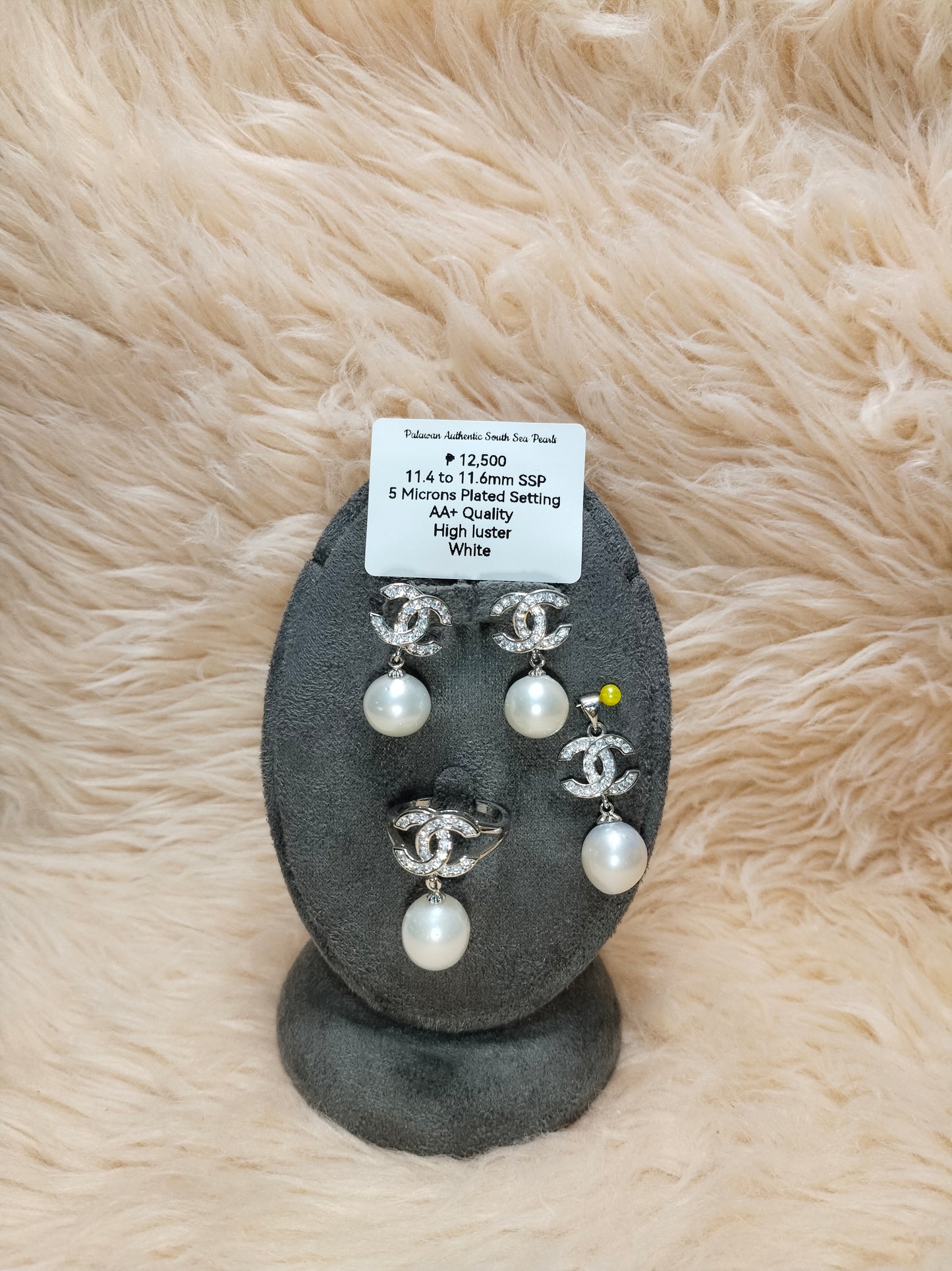 11.4 to 11.6mm Authentic White South Sea Pearl Set in 5 Micron Settings