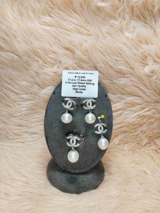 11.4 to 11.6mm Authentic White South Sea Pearl Set in 5 Micron Settings