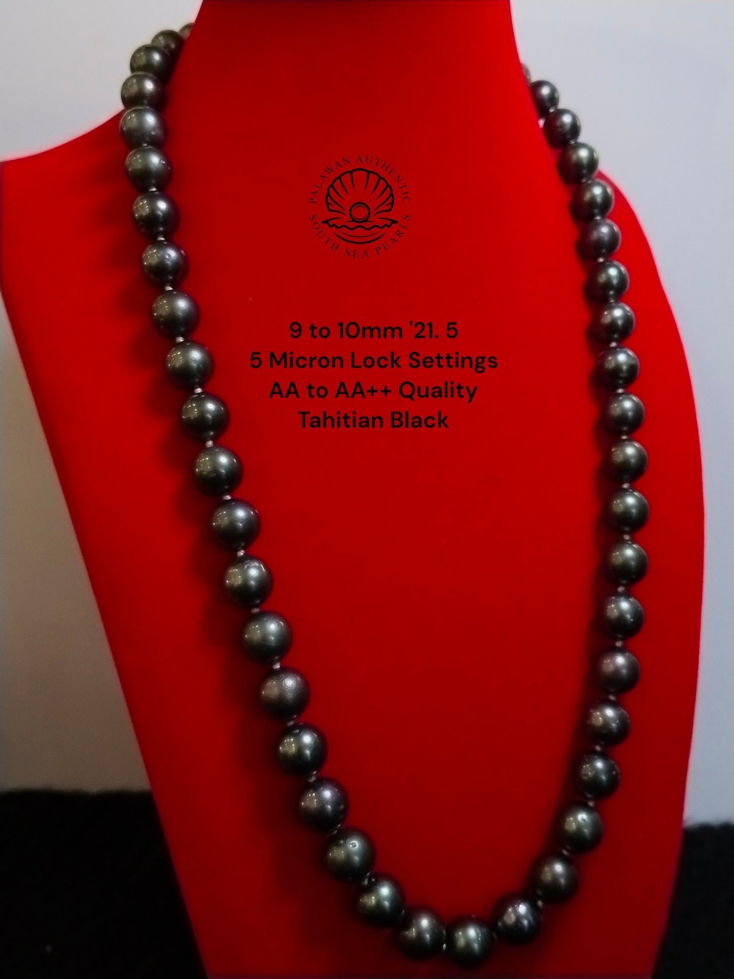 9 to 10mm Palawan Authentic Tahitian Black Color South Sea Pearl Choker in 5 Micron Lock Settings