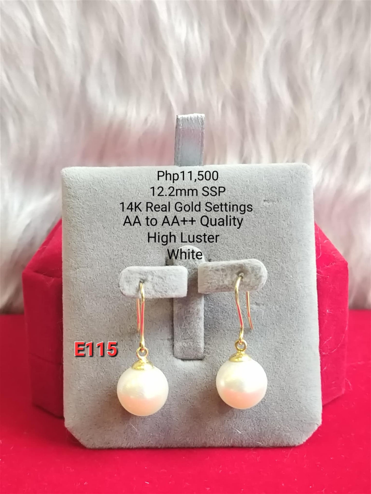12.2mm Authentic White South Sea Pearls Earrings in 14k Gold Settings