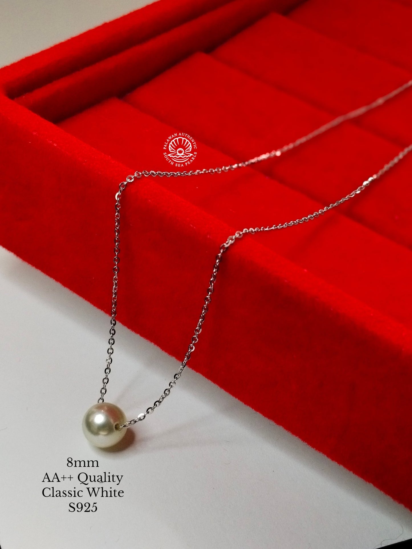 8mm Palawan Authentic Classic White Color South Sea Pearl Floating Necklace in S925