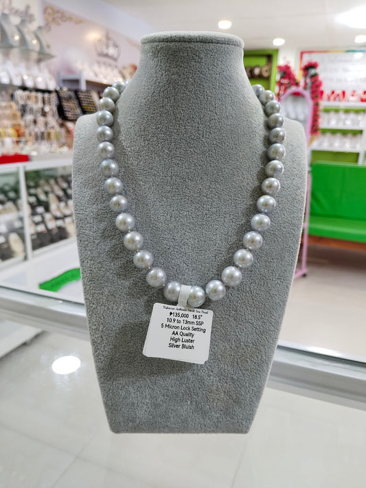 10.9mm to 13mm Authentic Silver Bluish Color South Sea Pearl Choker Necklace