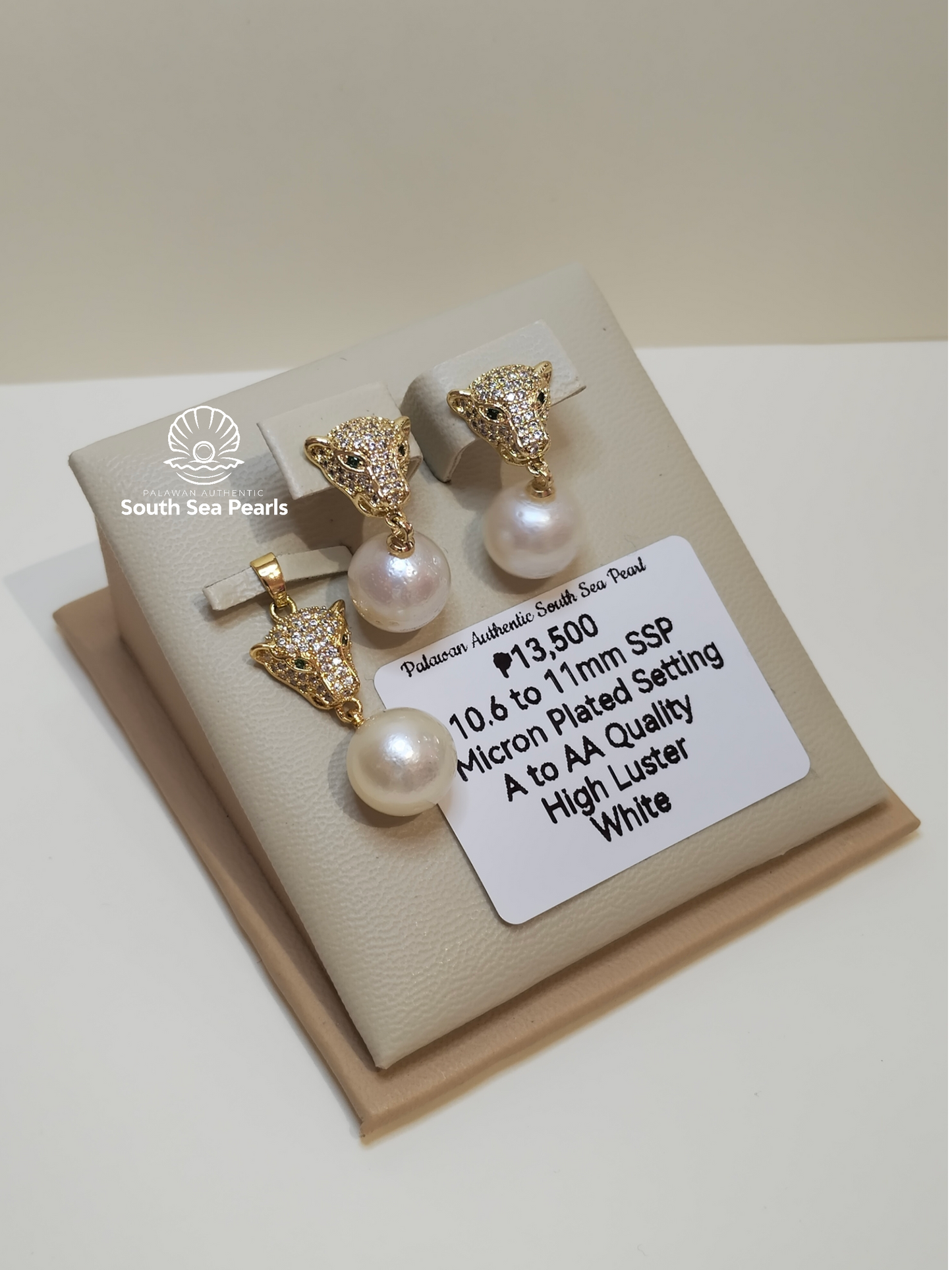 10.6 to 11mm Authentic t South Sea Pearl Set in 5 Micron Settings