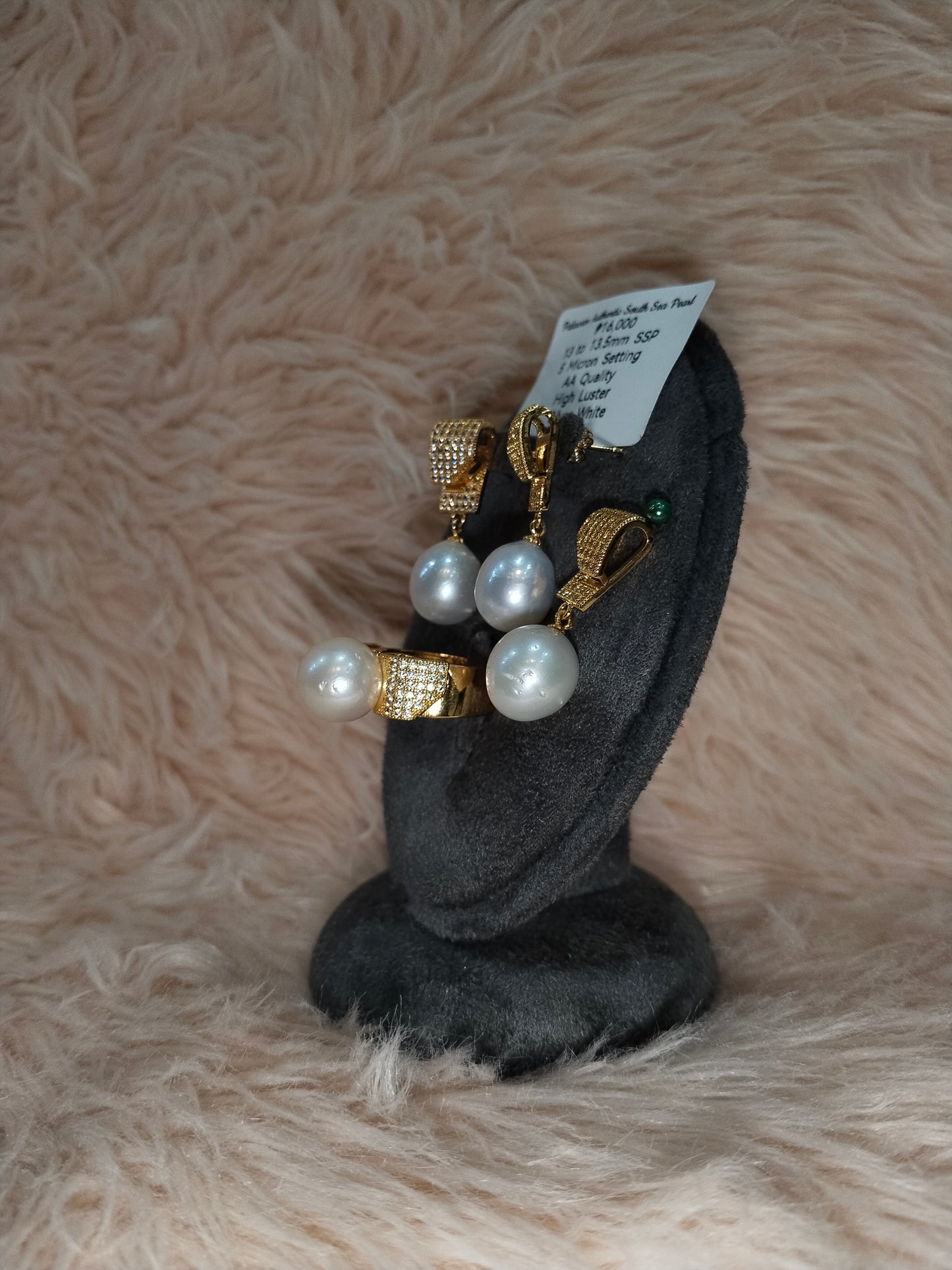 13 to 13.5mm Authentic Silver White Color South Sea Pearl Set in 5 Micron Settings