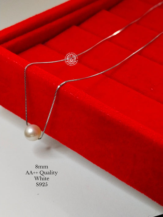 8mm Palawan Authentic White Color South Sea Pearl Floating Necklace in S925