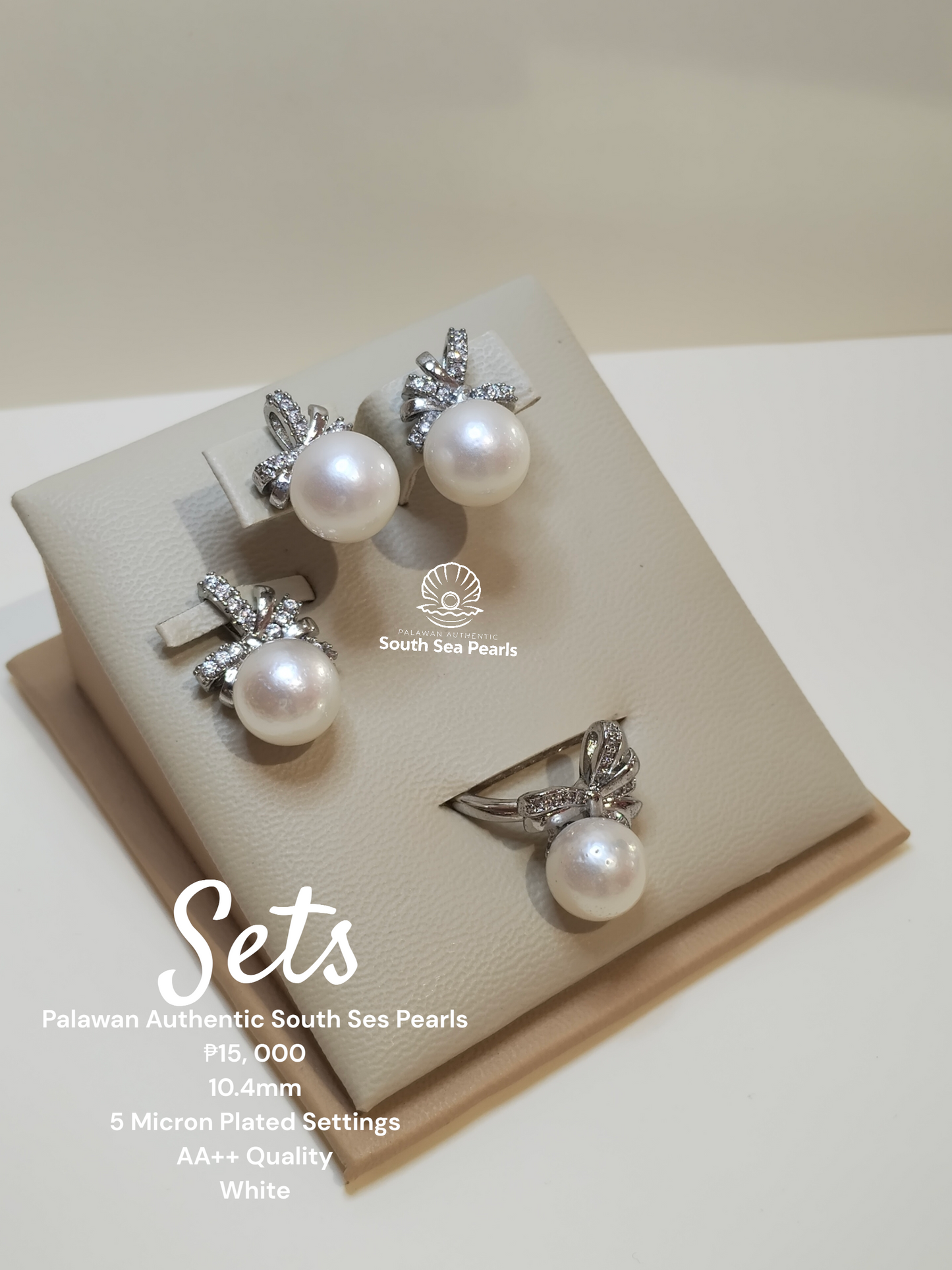 10.4mm Authentic White South Sea Pearl Set in 5 Micron Settings