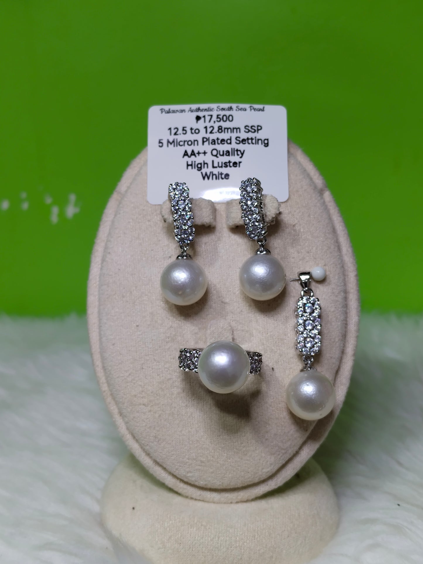 12.5 to 12.8mm Authentic White South Sea Pearl Set in 5 Micron Settings