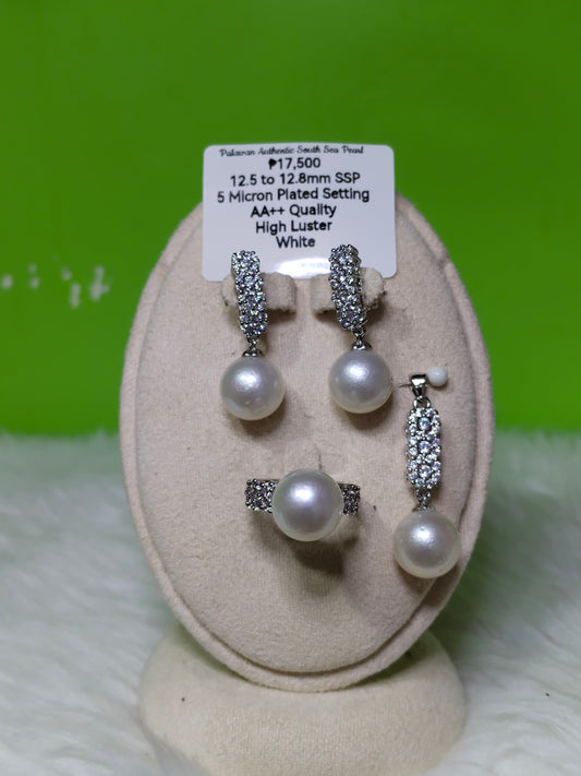 12.5 to 12.8mm Authentic White South Sea Pearl Set in 5 Micron Settings