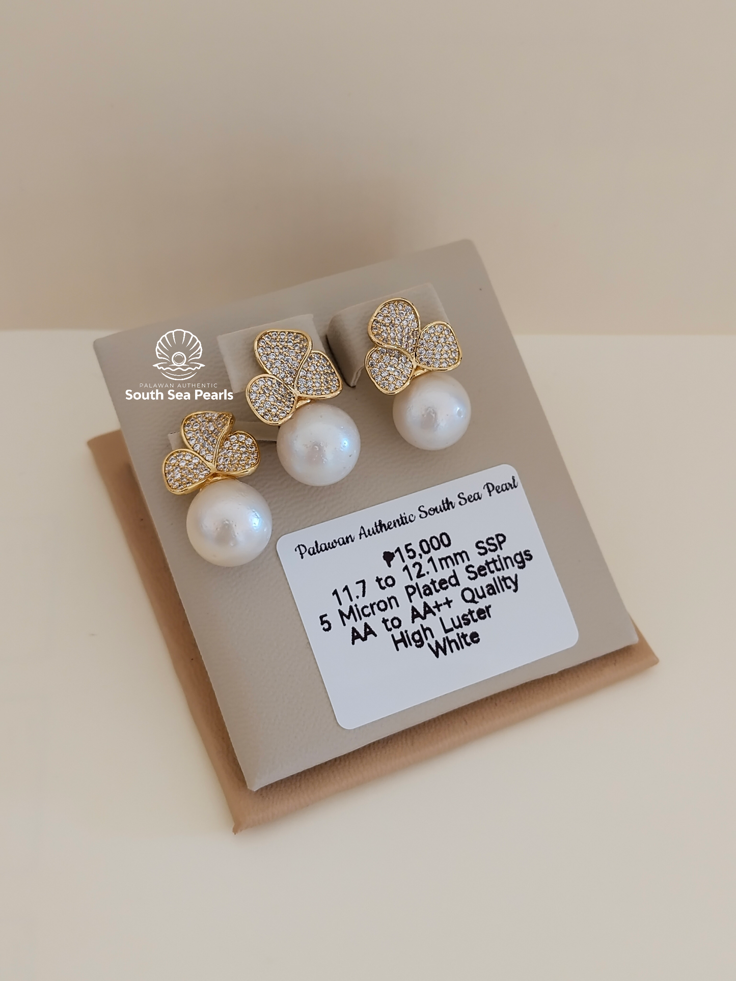 11.7 to 12.1mm Authentic White South Sea Pearl Set in 5 Micron Setting