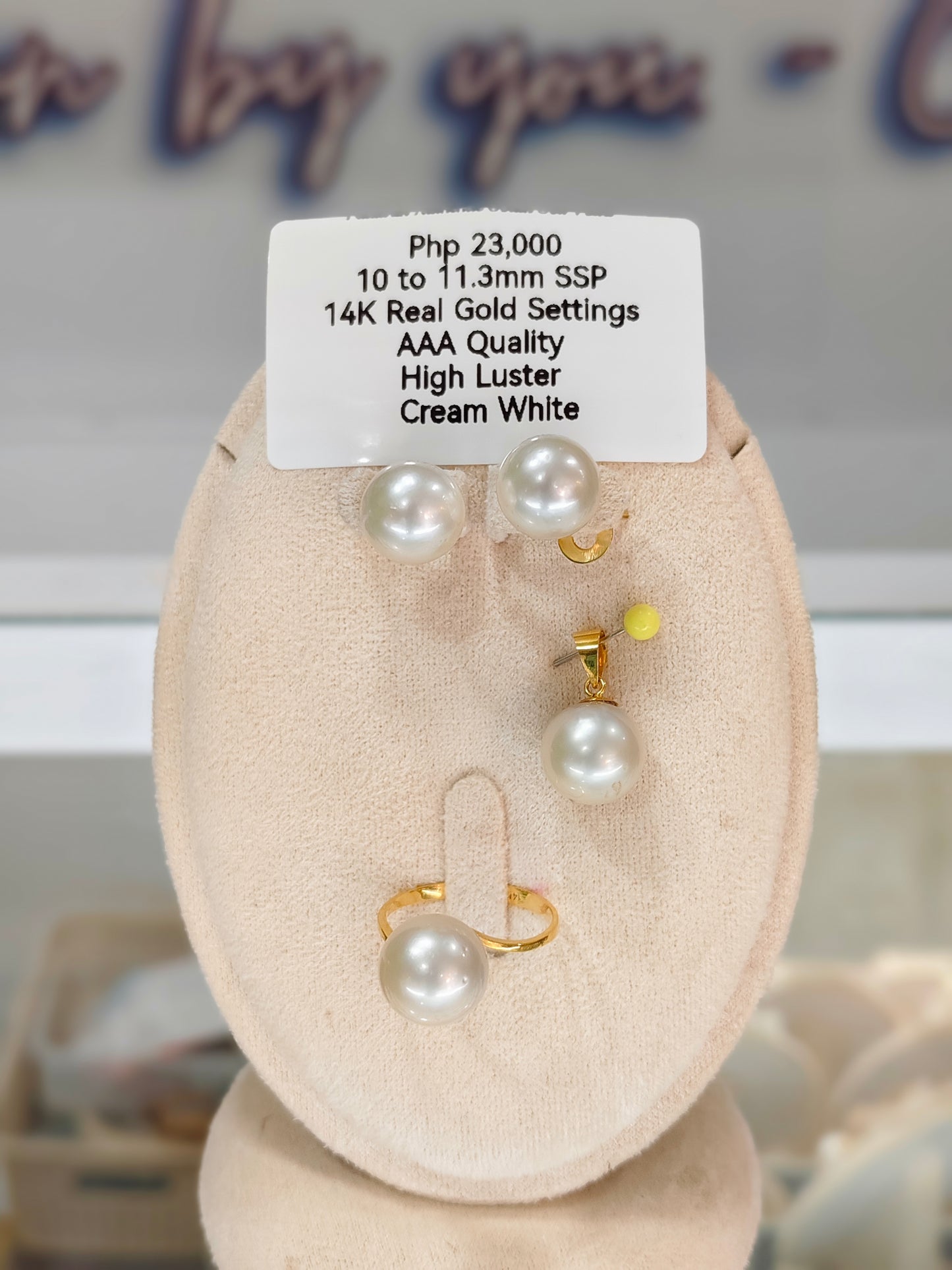 New Arrival! 10mm to 11.3mm Authentic Cream White South Sea Pearls Set in 14k Gold