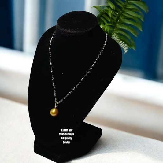 New Arrival! 8.5mm Authentic Golden Color South Sea Pearls Pendant in S925 Settings