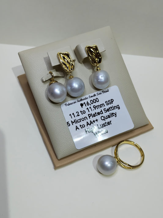 11.2 to 11.9mm Authentic White South Sea Pearl Set in 5 Micron Settings