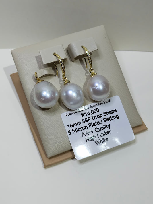 16mm Authentic White South Sea Pearl Set in 5 Micron Settings