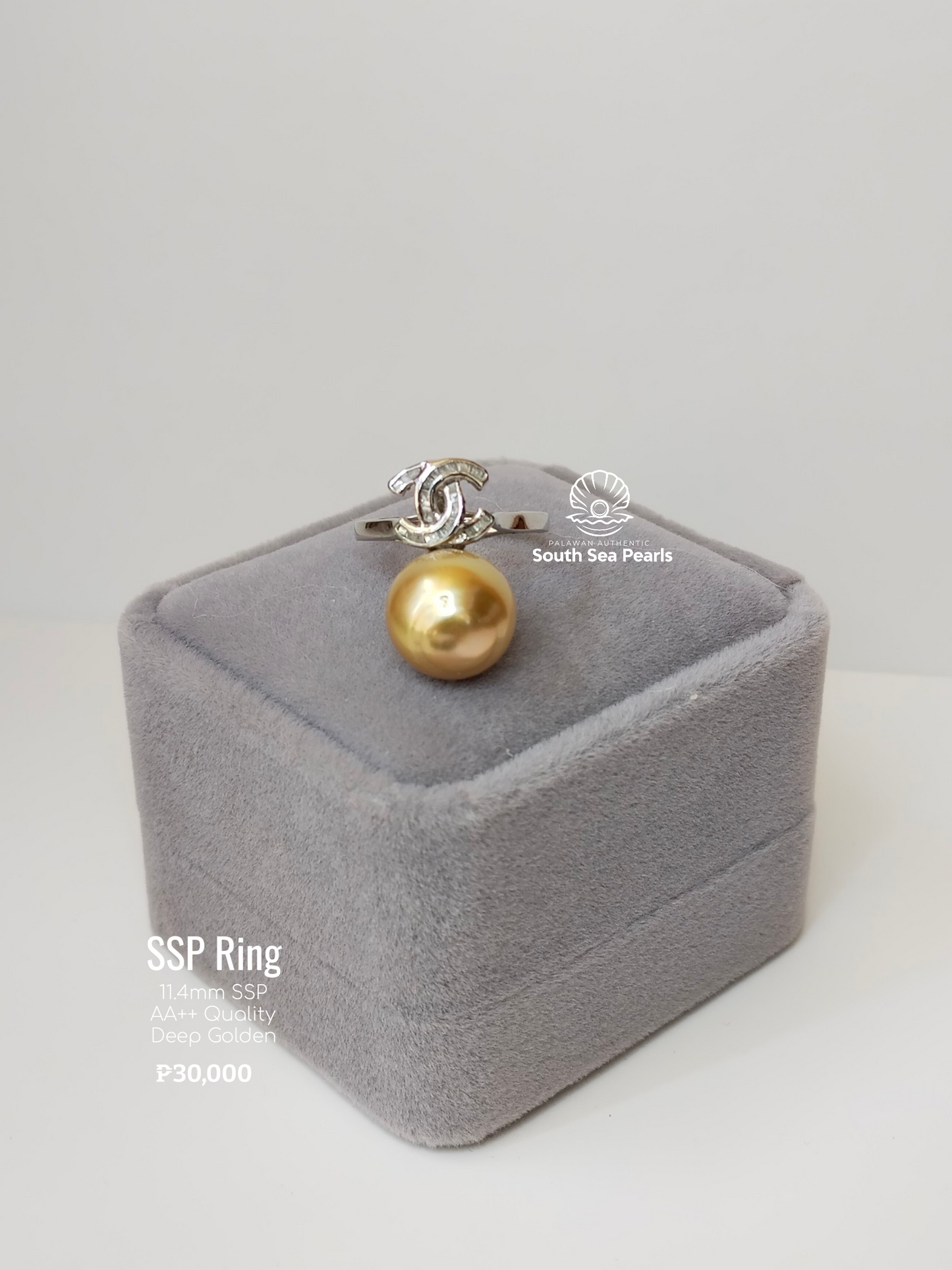 11.4mm Palawan Authentic Deep Golden South Sea Pearl Rings in 14k Real Gold with Diamond Settings