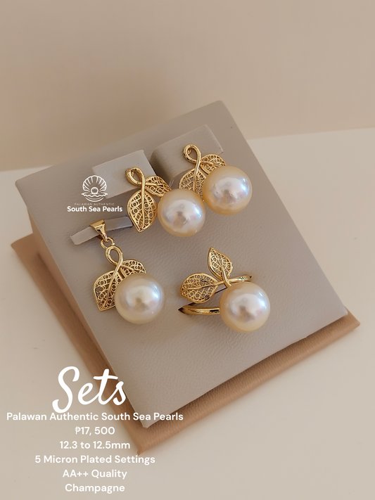 12.3 to 12.5mm Authentic Champagne Color South Sea Pearl Set in 5 Micron Settings
