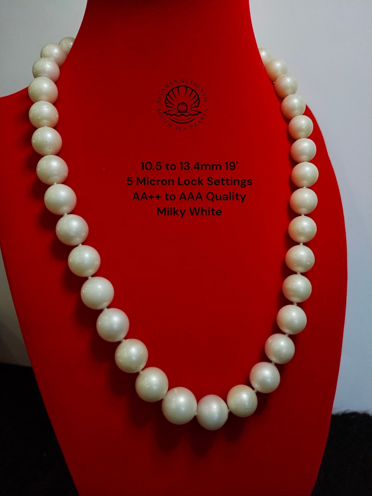 10.5 to 13.4mm Palawan Authentic Milky White Color South Sea Pearl Choker in 5 Micron Lock Settings