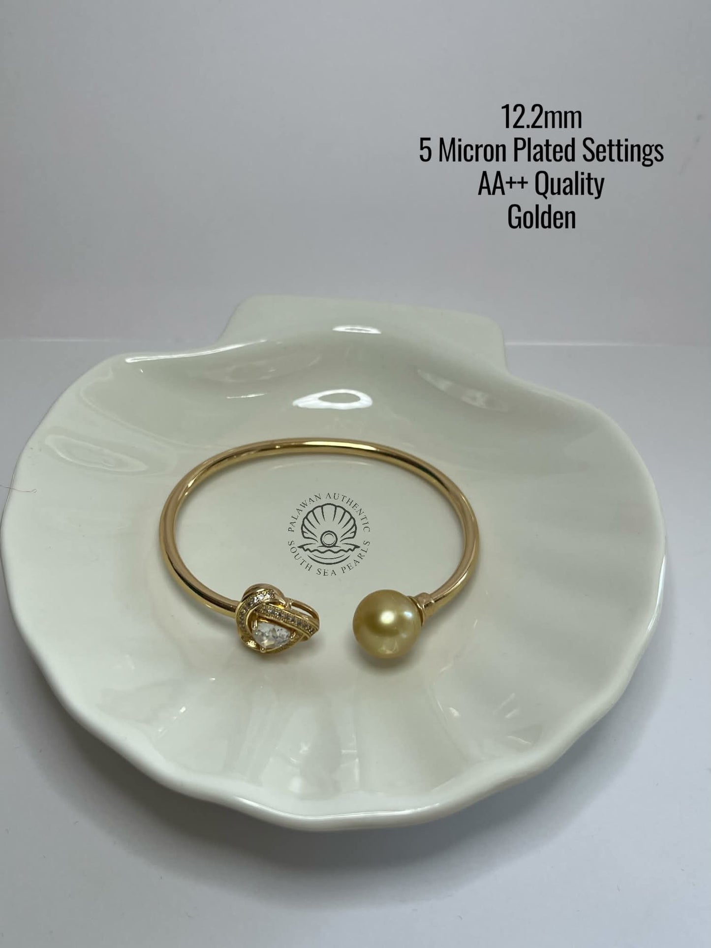 12.2mm Palawan Authentic Golden Color South Sea Pearl Bangle in 5 Micron Plated Settings