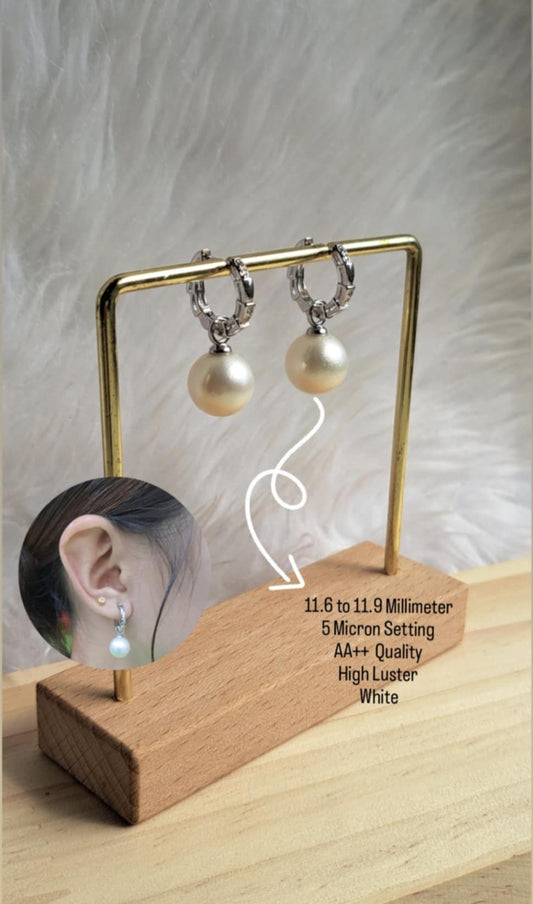 11.6 to 11.9mm Authentic South Sea Pearl White in 5 Micron Settings