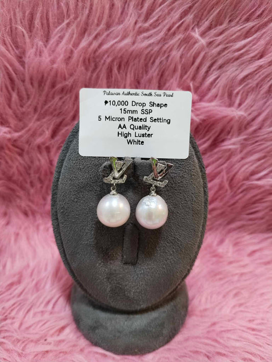 15mm Authentic White South Sea Pearl Set in 5 Micron Settings