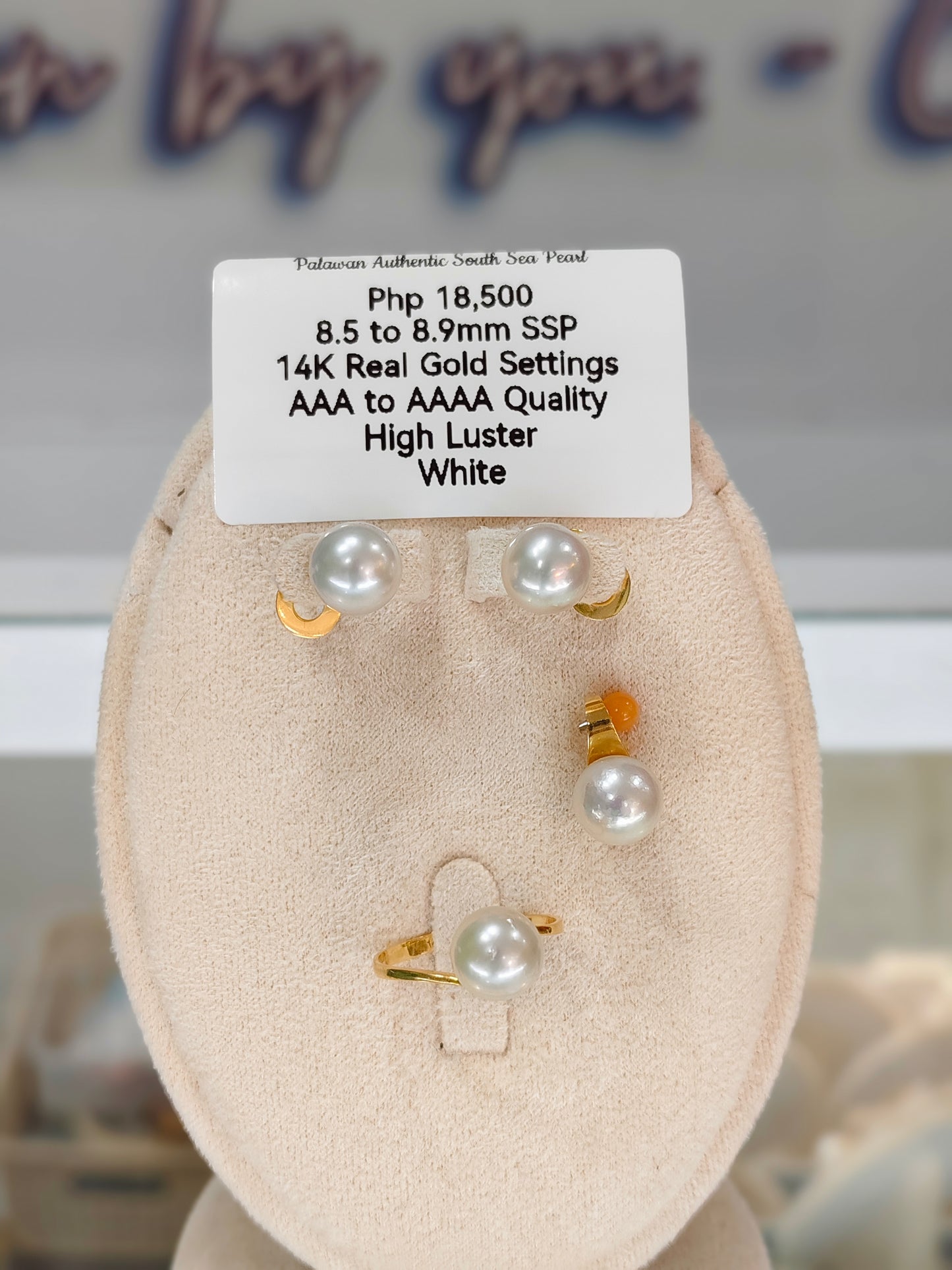 New Arrival! 8.5mm to 8.9mm Authentic White South Sea Pearls Set in 14k Gold