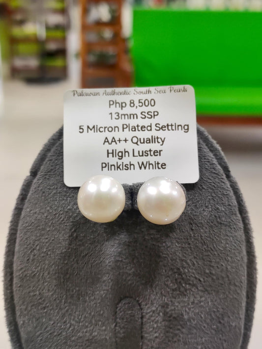 13mm Authentic Pinkish White Color South Sea Pearls in 5 Micron Plated Settings