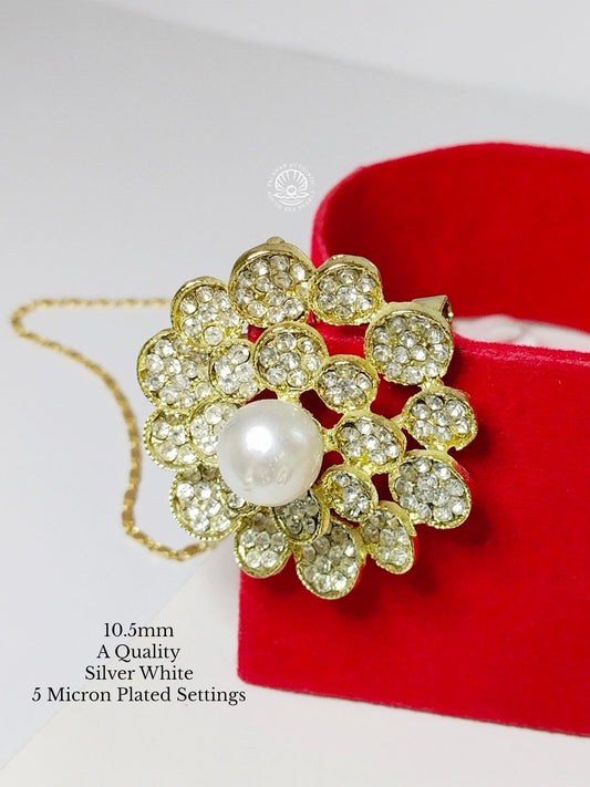 10.5mm Palawan Authentic Silver White Color South Sea Pearl Brooch in 5 Micron Plated Settings