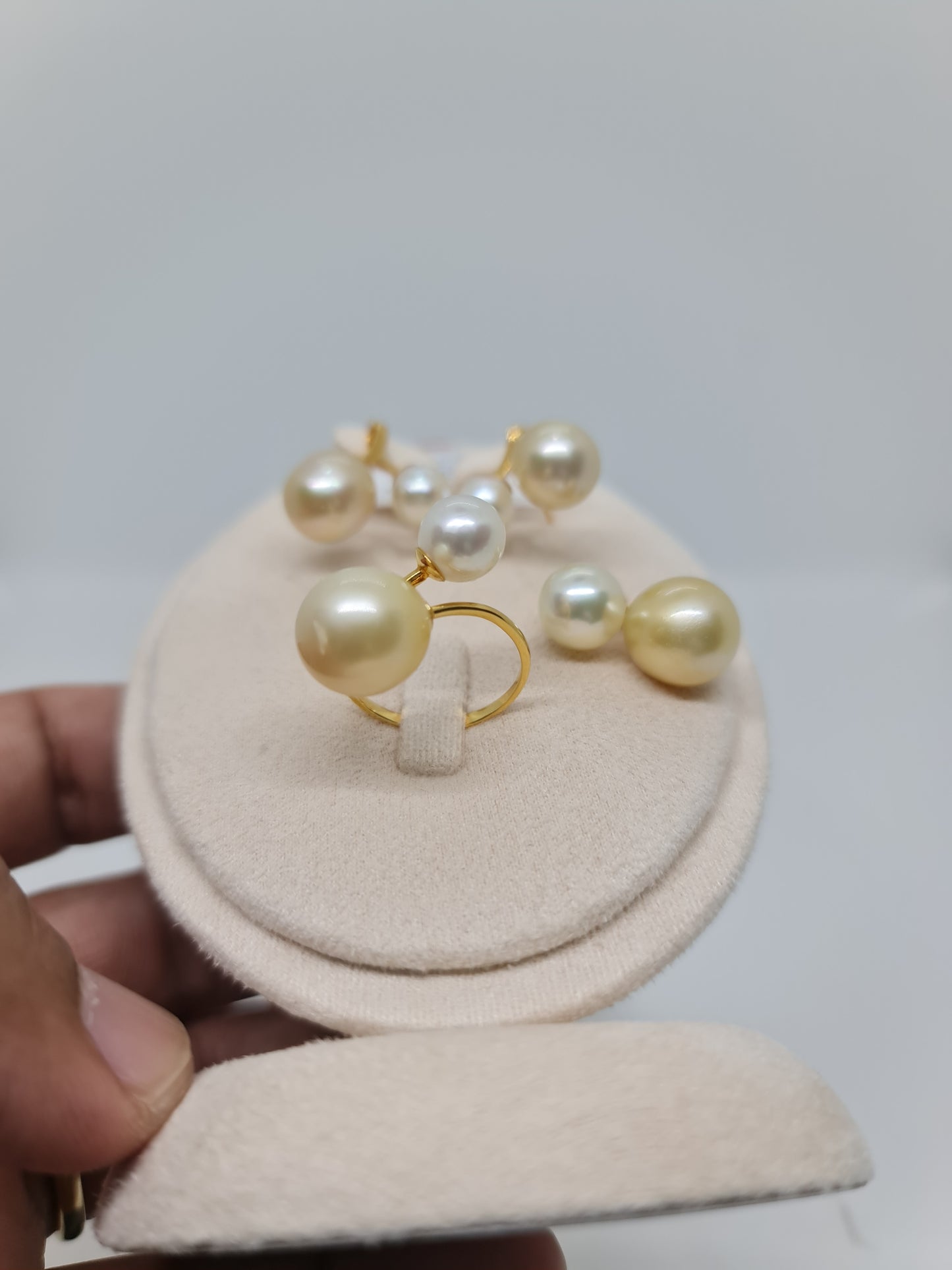 8mm to 12mm White & Champagne South Sea Pearls Set in 14K Gold