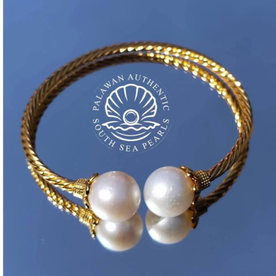 12 to 12.1mm Palawan Authentic White South Sea Pearl Bangle in 5 Micron Plated Settings