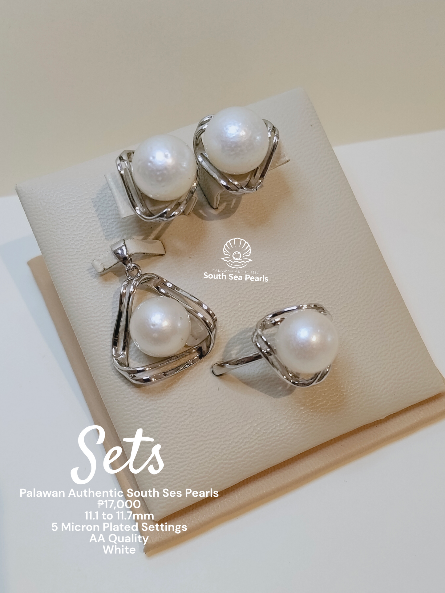11.1 to 11.7mm Authentic White South Sea Pearl Set in 5 Micron Setting