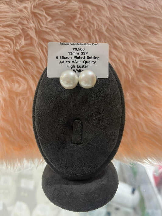 13mm Authentic White South Sea Pearl Set in 5 Micron Settings