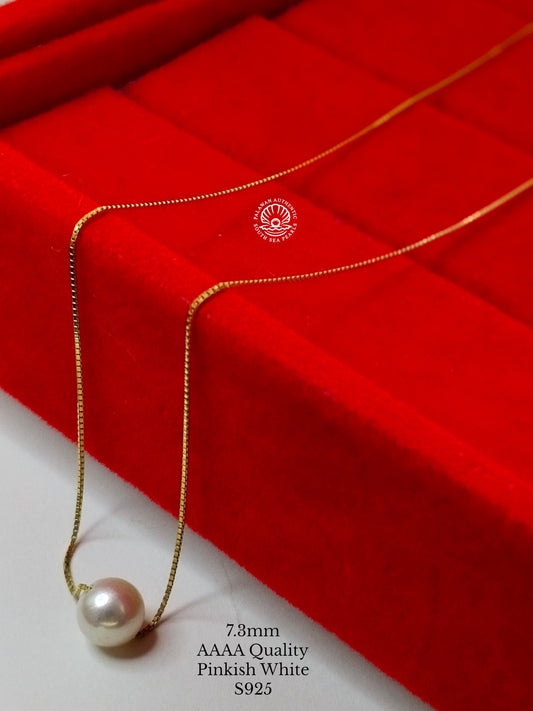 7.3mm Palawan Authentic Pinkish White Color South Sea Pearl Floating Necklace in S925