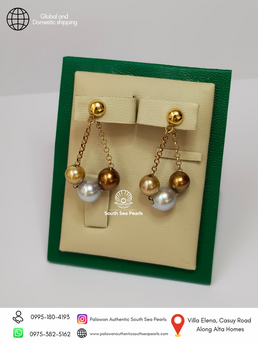 6mm to 8mm Palawan Authentic Multi Color South Sea Pearl Earrings in 14k  and 18k Real Gold Settings