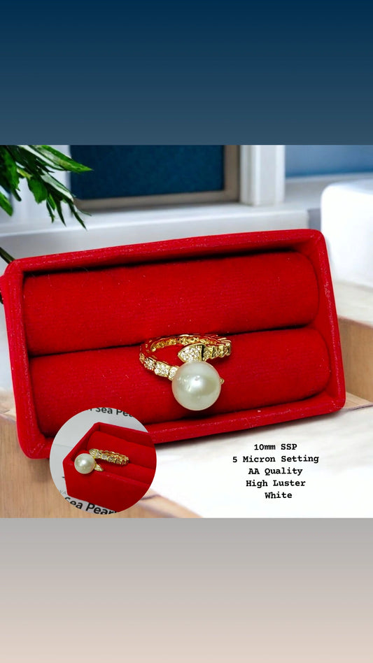 New Arrival! 10mm Authentic White South Sea Pearl Ring in 5 Micron Setting
