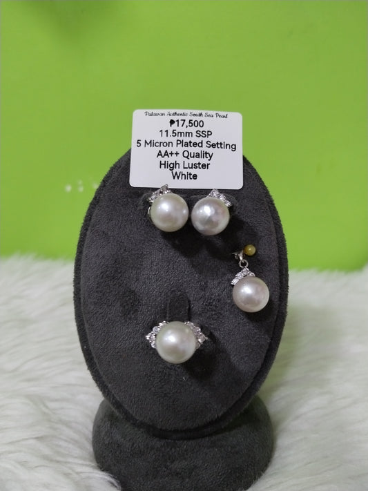 11.5mm Authentic White South Sea Pearl Sets in 5 Micron Plated Settings