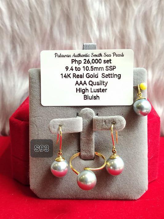 9.4mm to 10.5mm Authentic Bluish Color South Sea Pearls Set in 14K Gold Settings