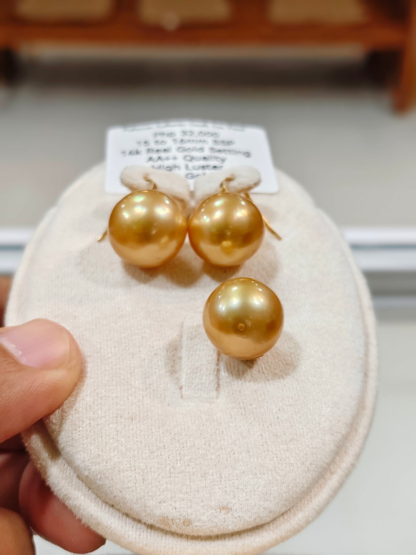 New Arrival! 15mm to 16mm Authentic Deep Golden South Sea Pearls Set in 14k Gold