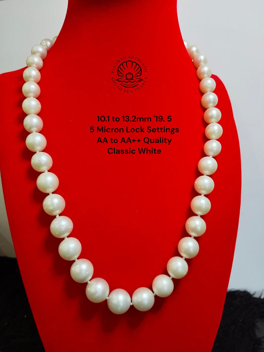 10.1 to 13.2mm Palawan Authentic Classic White Color South Sea Pearl Choker in 5 Micron Lock Settings