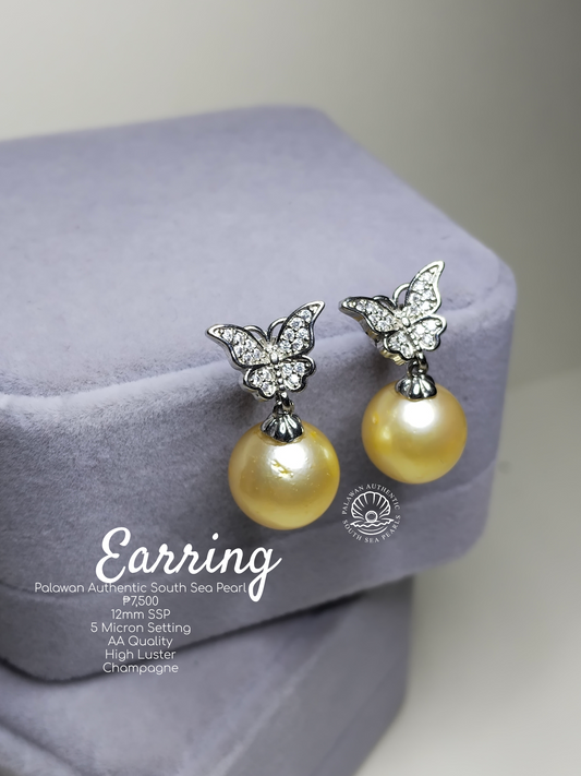 12mm Champagne South Sea Pearls in Plated Settings