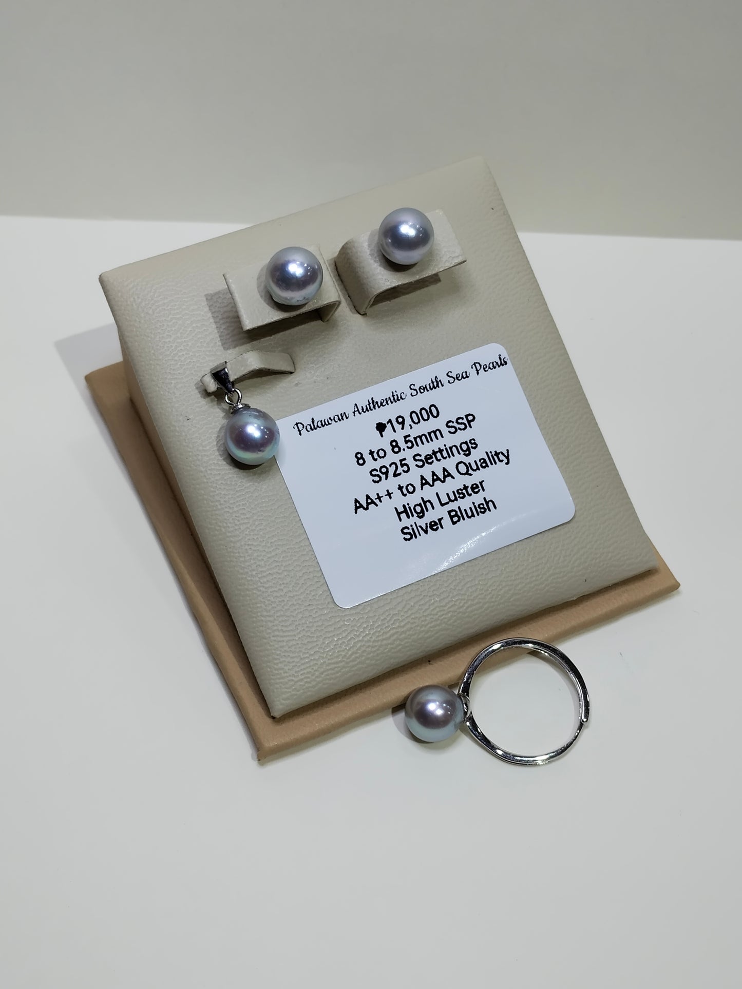 New Arrival! 8 to 8.5mm Authentic  Silver Bluish Color South Sea Pearl Set in 5 Micron Settings