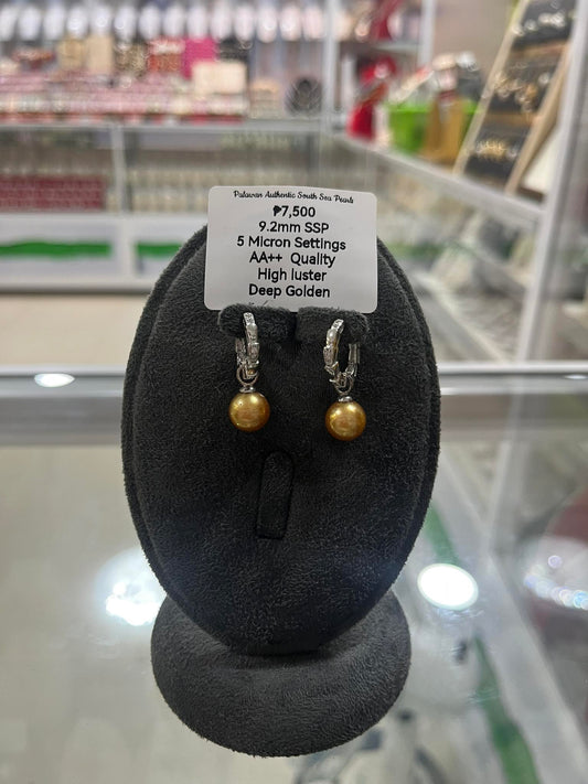 9.2mm Authentic Deep Golden Color South Sea Pearl Set in 5 Micron Settings