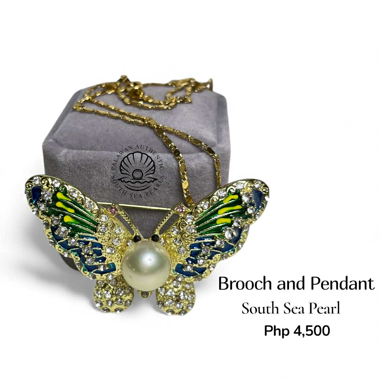 Palawan Authentic South Sea Pearl Brooch Pin in 5 Micron Plated Settings