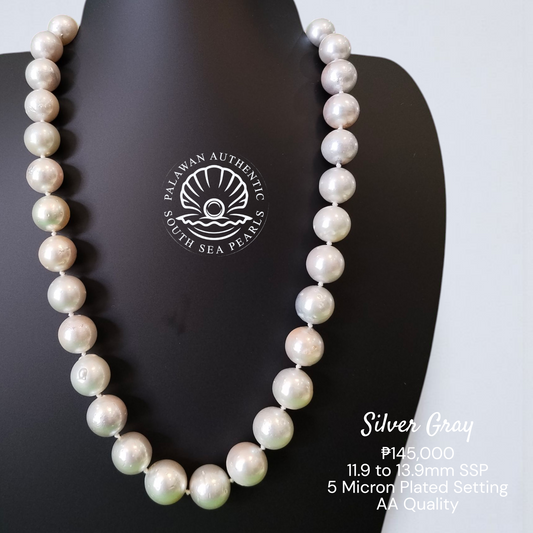 Palawan 11.9 to 13.9mm Authentic White South Sea Pearl Choker in 5 Micron Lock Setting.