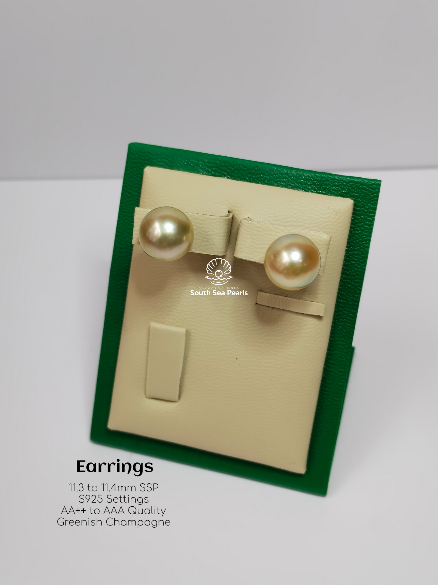 11.3mm to 11.4mm Palawan Authentic Champagne Color South Sea Pearl Earrings in S925 Settings