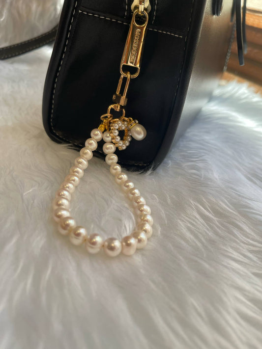 Authentic Freshwater Pearl Bag Charm Key in 5 Microns Settings