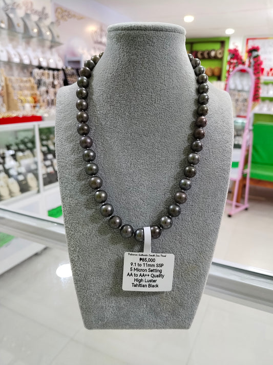9.1mm to 11mm Authentic Tahitian Black Color South Sea Pearl Choker Necklace
